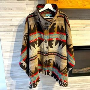 Southwest Aztec blanket button front poncho size small but can fit many sizes